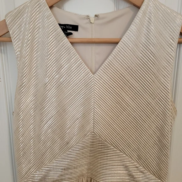 Ivy & Blu Ivory and Silver Metallic V Neck Dress Size 4 - Picture 3 of 5